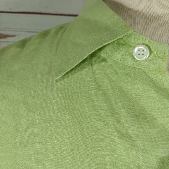 John P. Mens Green Button Down 100% Linen Shirt - Picture 2 of 6